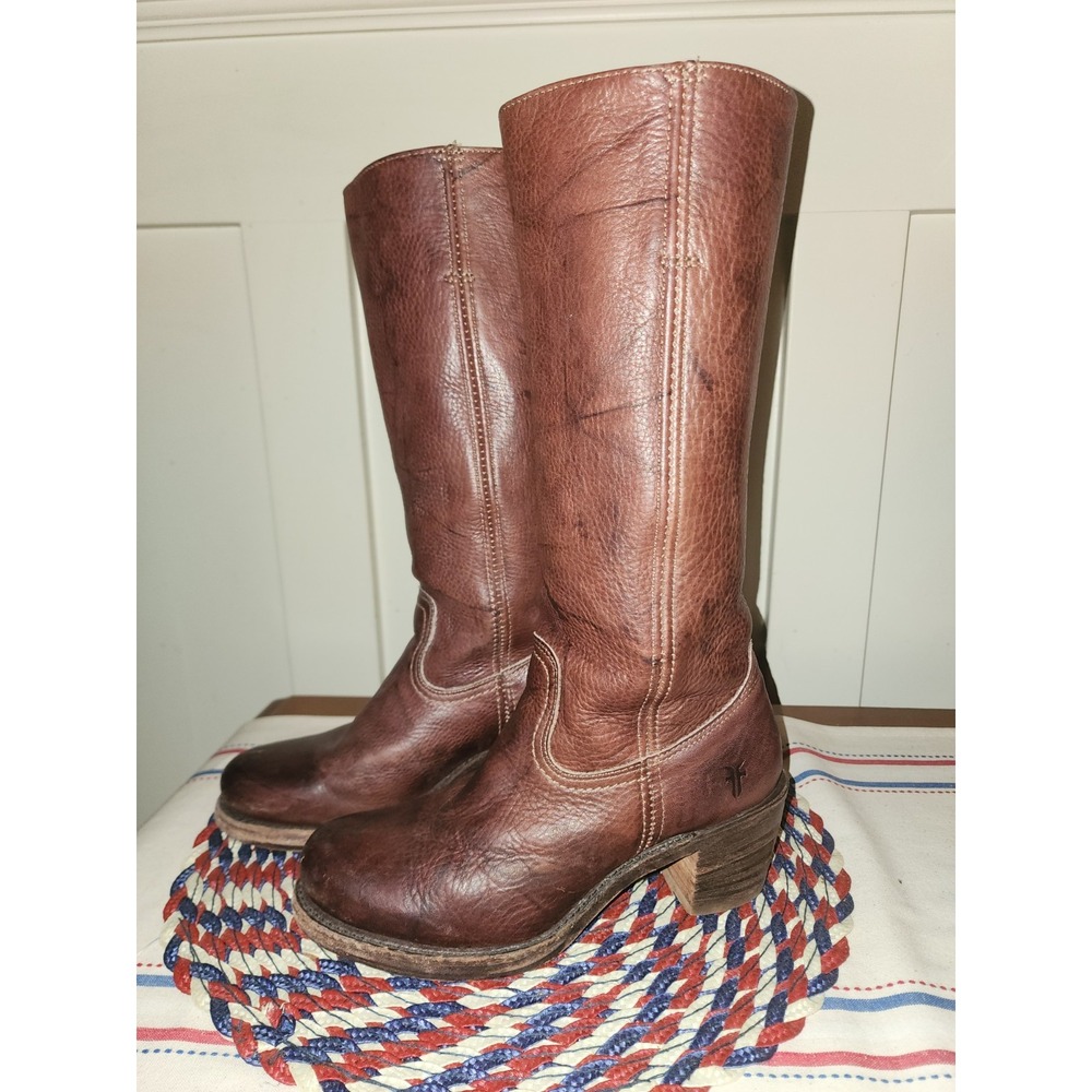 VTG Frye Campus Leather Brown Boots 8M Womens Round Toe Western Made in USA - Picture 6 of 16